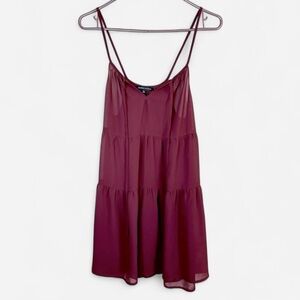 Kendall and Kylie Burgundy Flowy Boho Tiered Babydoll Tunic - Size Small